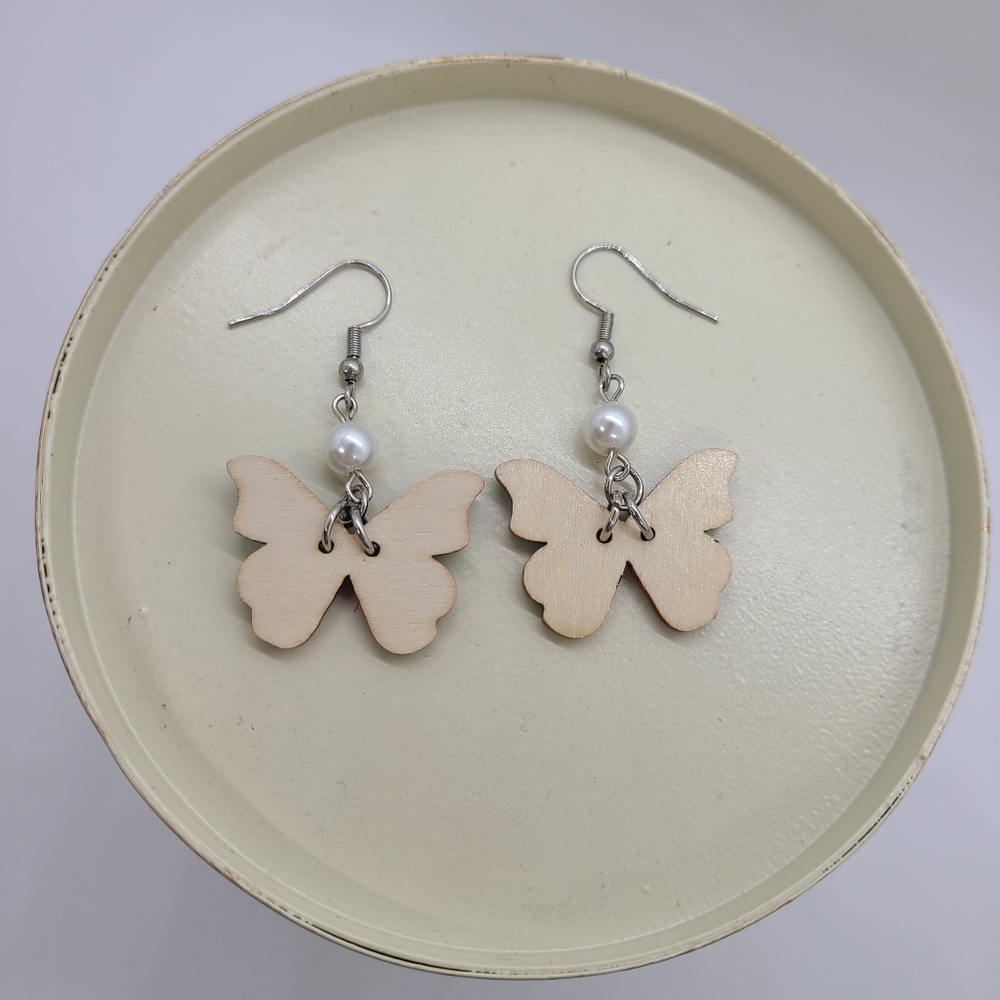 Indian Blue Butterfly Earrings with Faux Pearl Bead - Picture 4 of 4
